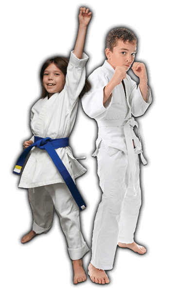 Martial Arts Lessons for Kids in Lemoyne PA - Happy Blue Belt Girl and Focused Boy Banner